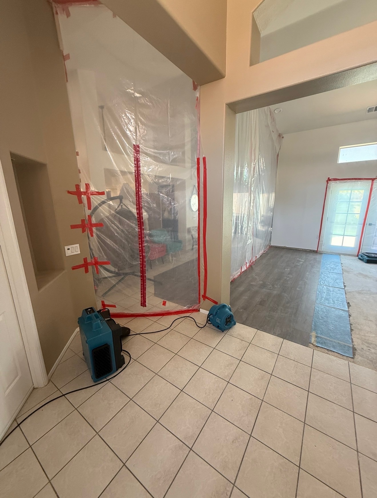 Water damage restoration in progress